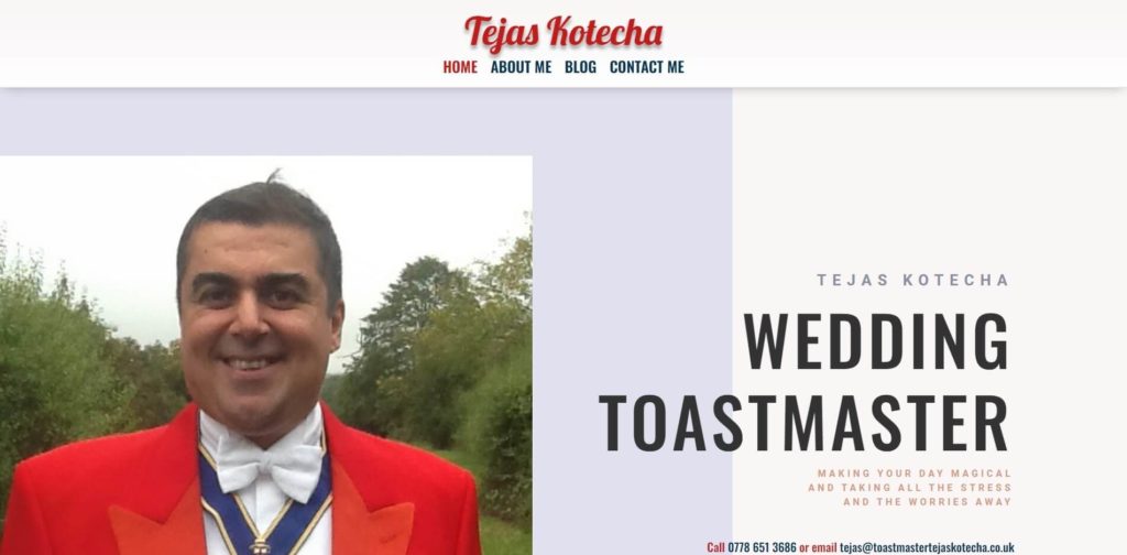 Tejas Kotecha Toastmaster website home page screenshot