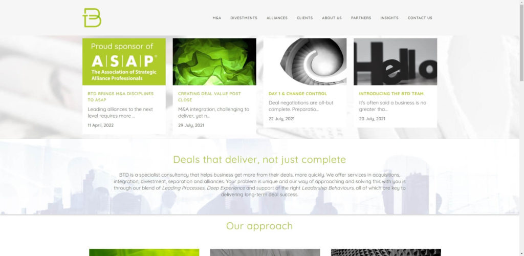 BTD Consulting website home page screenshot